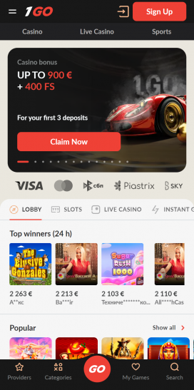1Go Casino Apps Homepage