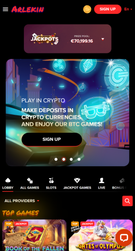 Arlekin Casino App Homepage