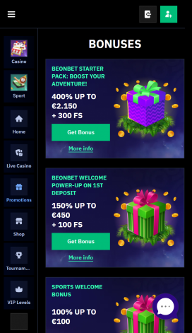 BeOnBet Apps Homepage