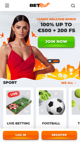 BetRiot Casino Apps Homepage