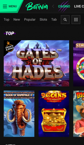 Betinia Casino Apps Homepage