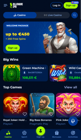 BillionaireSpin Apps Homepage