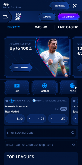 Boomerang Bet Apps Homepage