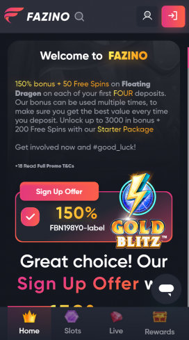 Fazino Casino Apps Homepage