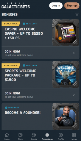 Galactic Bets Apps Homepage