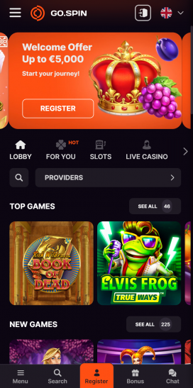 GoSpin Casino Apps Homepage