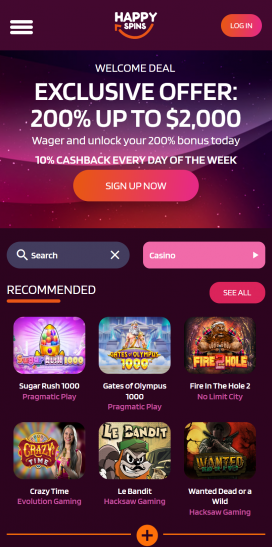 HappySpins Apps Homepage