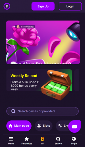 HitMe Casino Homepage