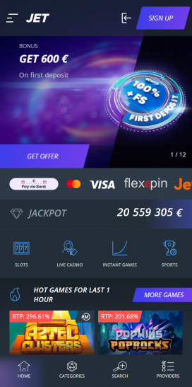 Jet Casino Apps Homepage