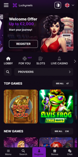 LuckyReels Casino Apps Homepage