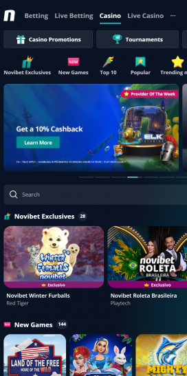 Novibet Casino Apps Homepage