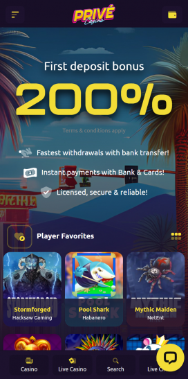 PriveCasino Apps Homepage
