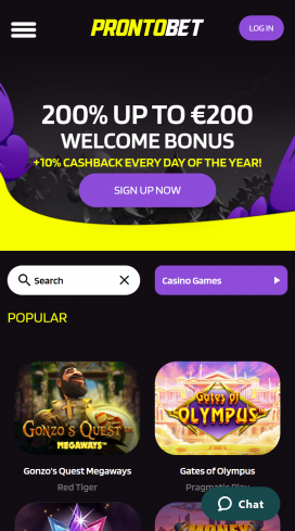 ProntoBet Apps Homepage