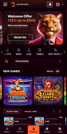 PumaCasino Apps Homepage