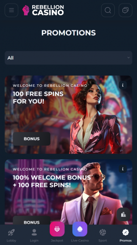 Rebellion Casino Apps Homepage