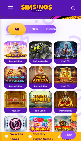 Simsinos Casino Apps Homepage