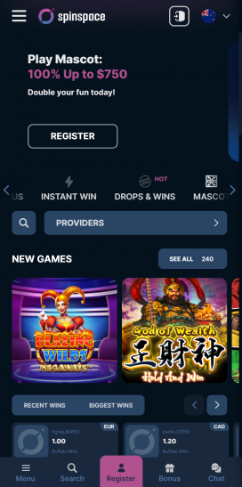 SpinSpace Casino Apps Homepage