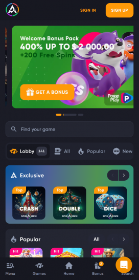 SpinArium Casino Apps Homepage