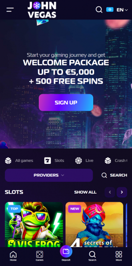 JohnVegas Casino Apps Homepage