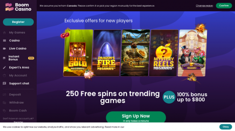 Boom Casinos Homepage