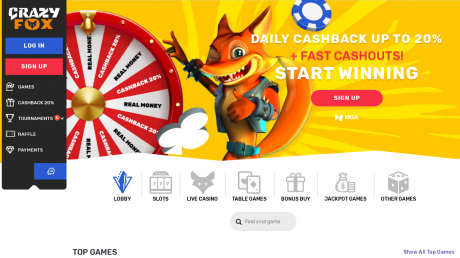 CrazyFox Casinos Homepage