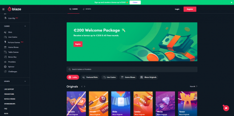 Blaze Casinos Homepage