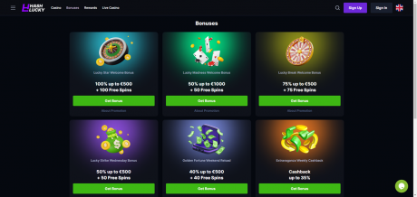 HashLucky Casinos Homepage