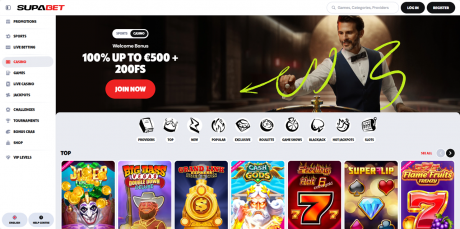 Supabets Homepage